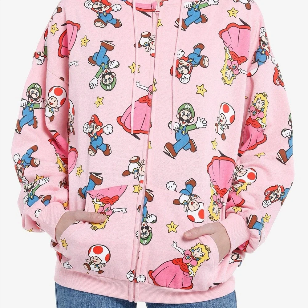 Super Mario Brothers Characters Allover Print Women’s Hoodie Size Medium NWT - Picture 1 of 7
